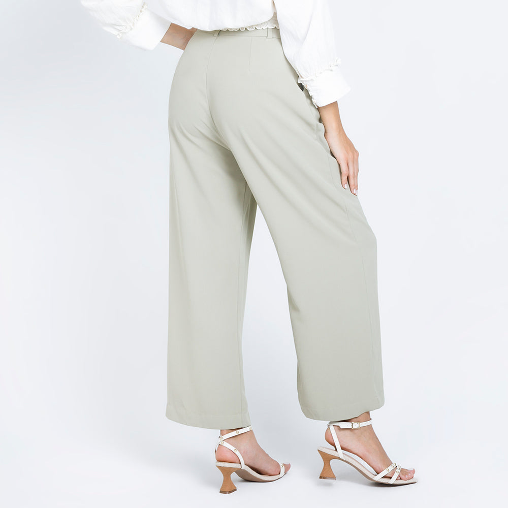 PANTALÓN WIDE LEG CON PRENSES - VERDE CLARO