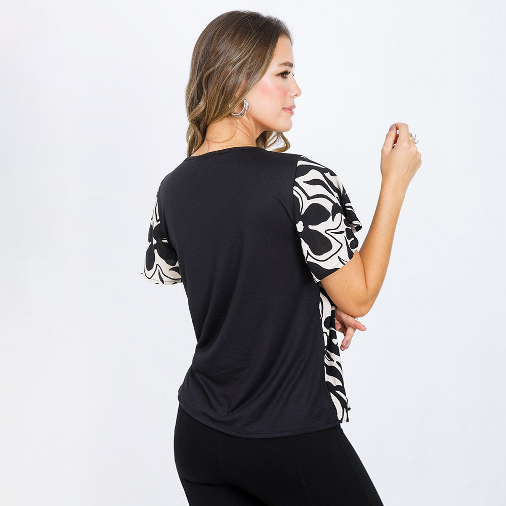 BLUSA MANGA CORTA PARA MUJER ESTAMPADA NEGRA