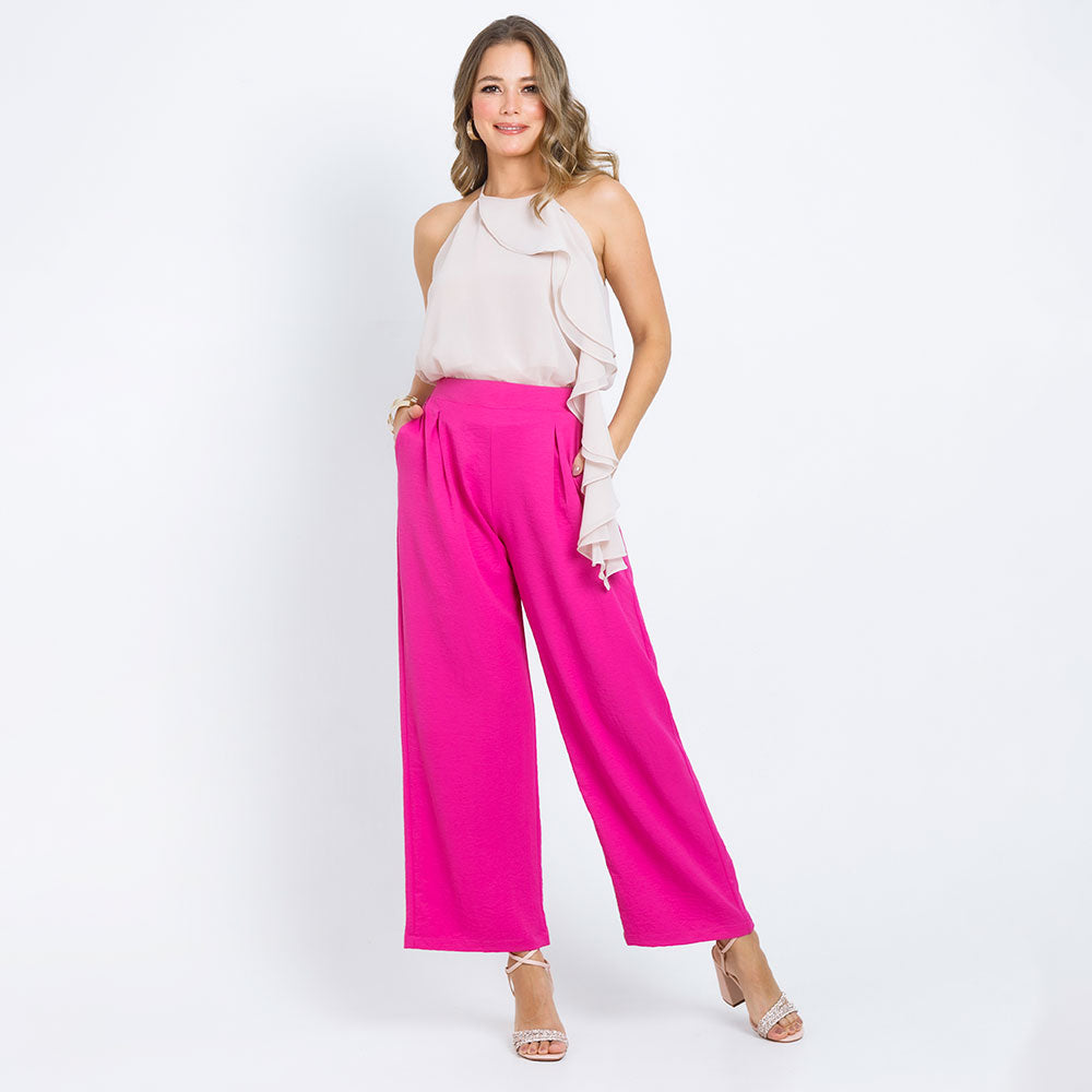 PANTALÓN WIDE LEG PARA MUJER CON PRENSES SOLFERINO