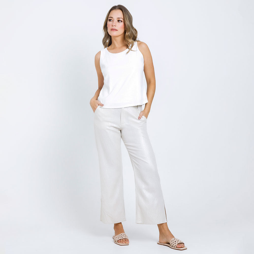 FLARE PANTS IN CAKY LINEN EFFECT FABRIC