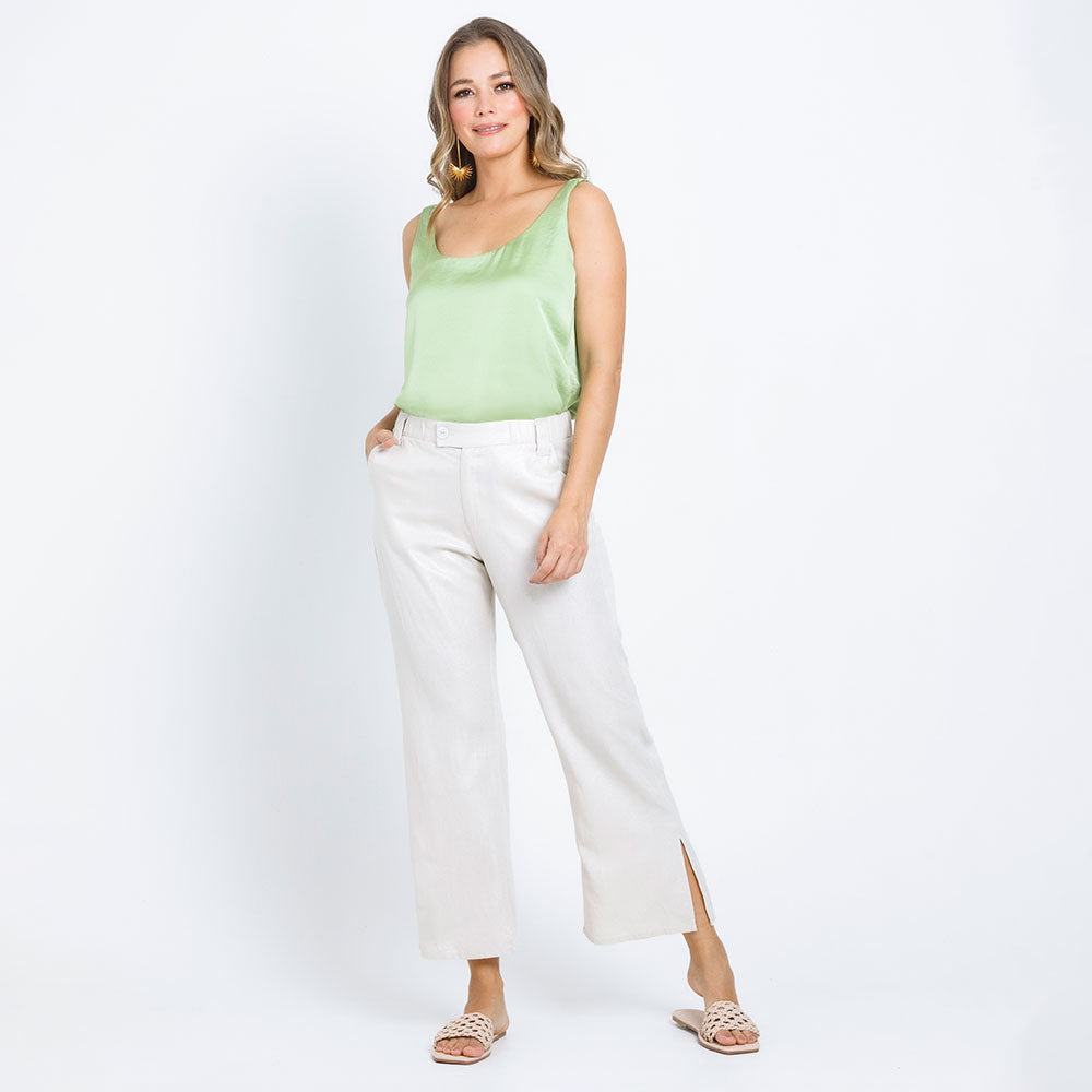 FLARE PANTS IN CAKY LINEN EFFECT FABRIC