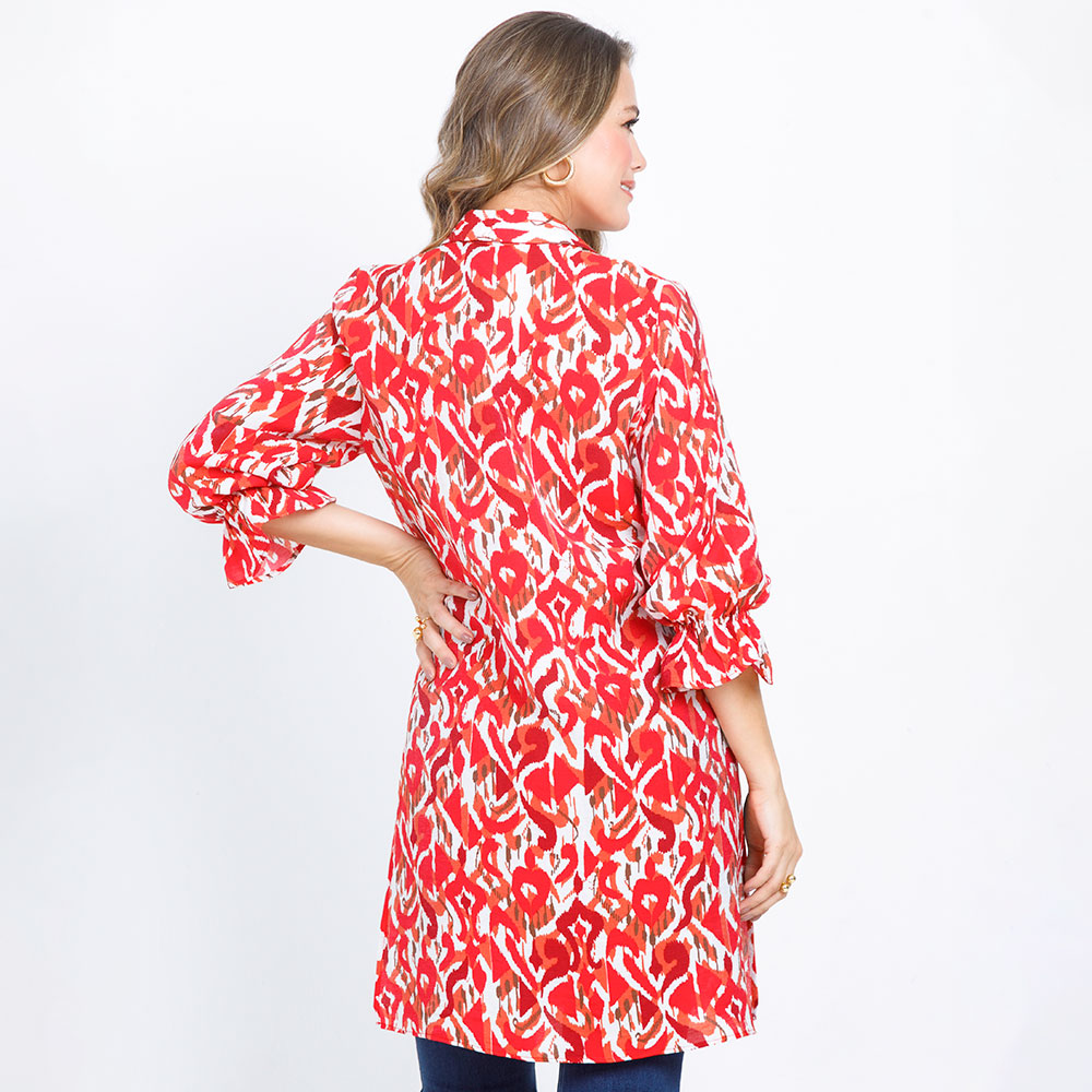 KAFTAN ESTAMPADO PUÑOS CON HILO RESORTE ROJO