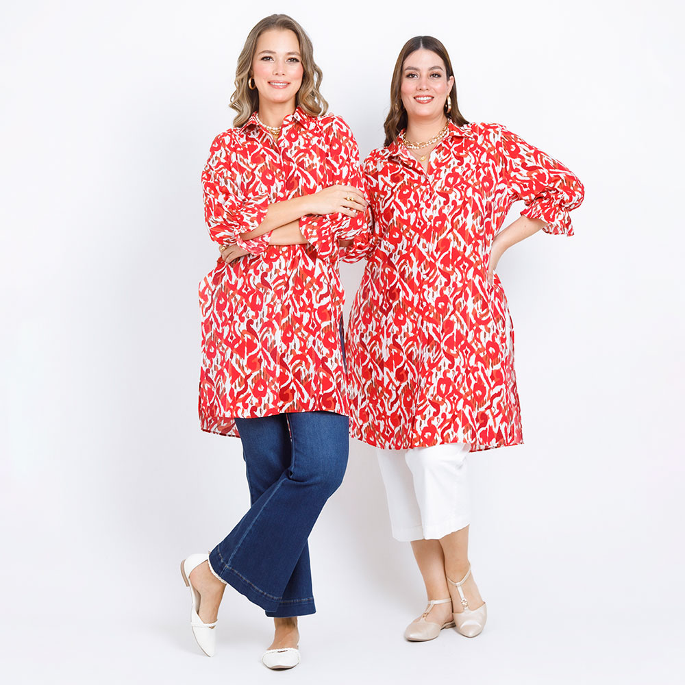 KAFTAN ESTAMPADO PUÑOS CON HILO RESORTE ROJO