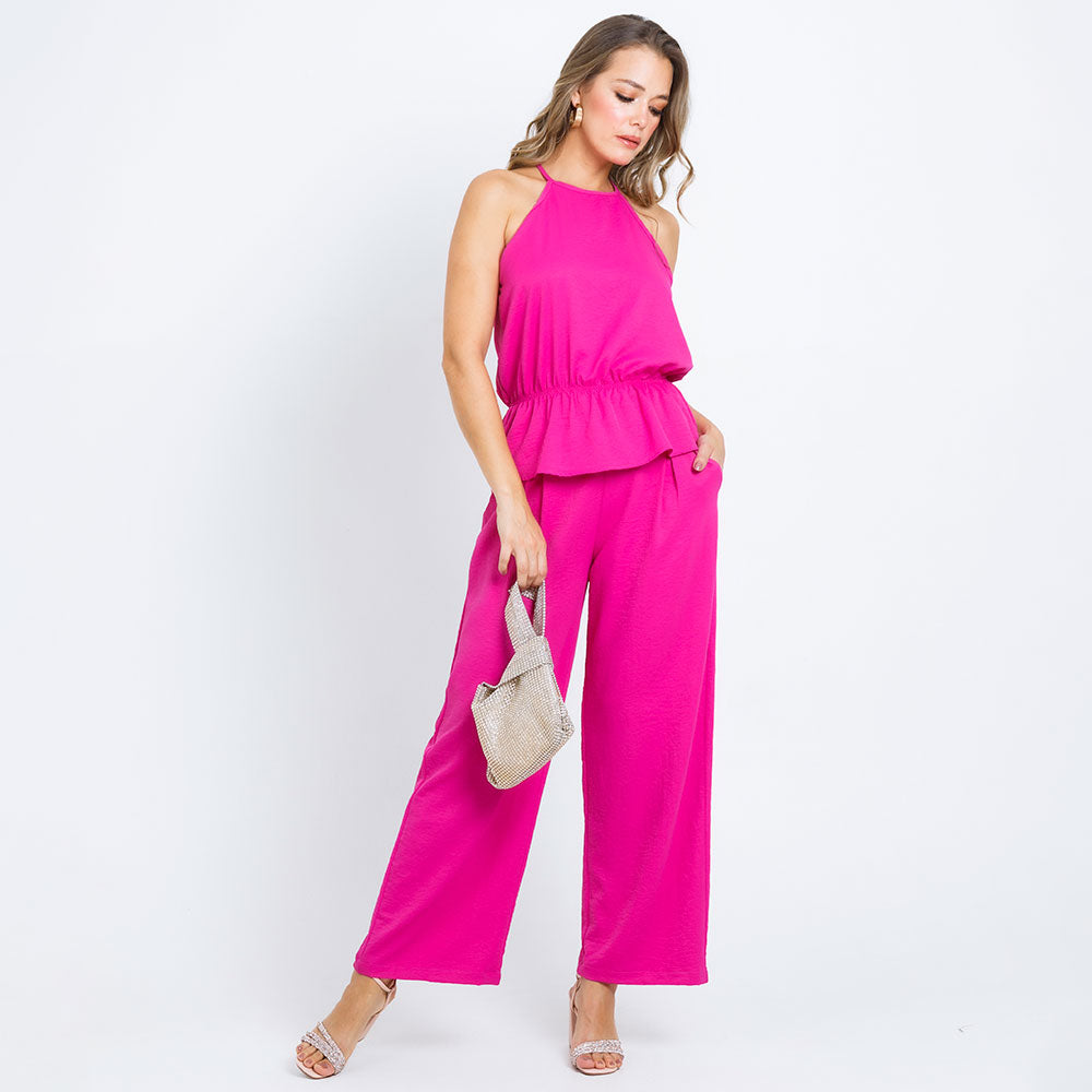 PANTALÓN WIDE LEG PARA MUJER CON PRENSES SOLFERINO