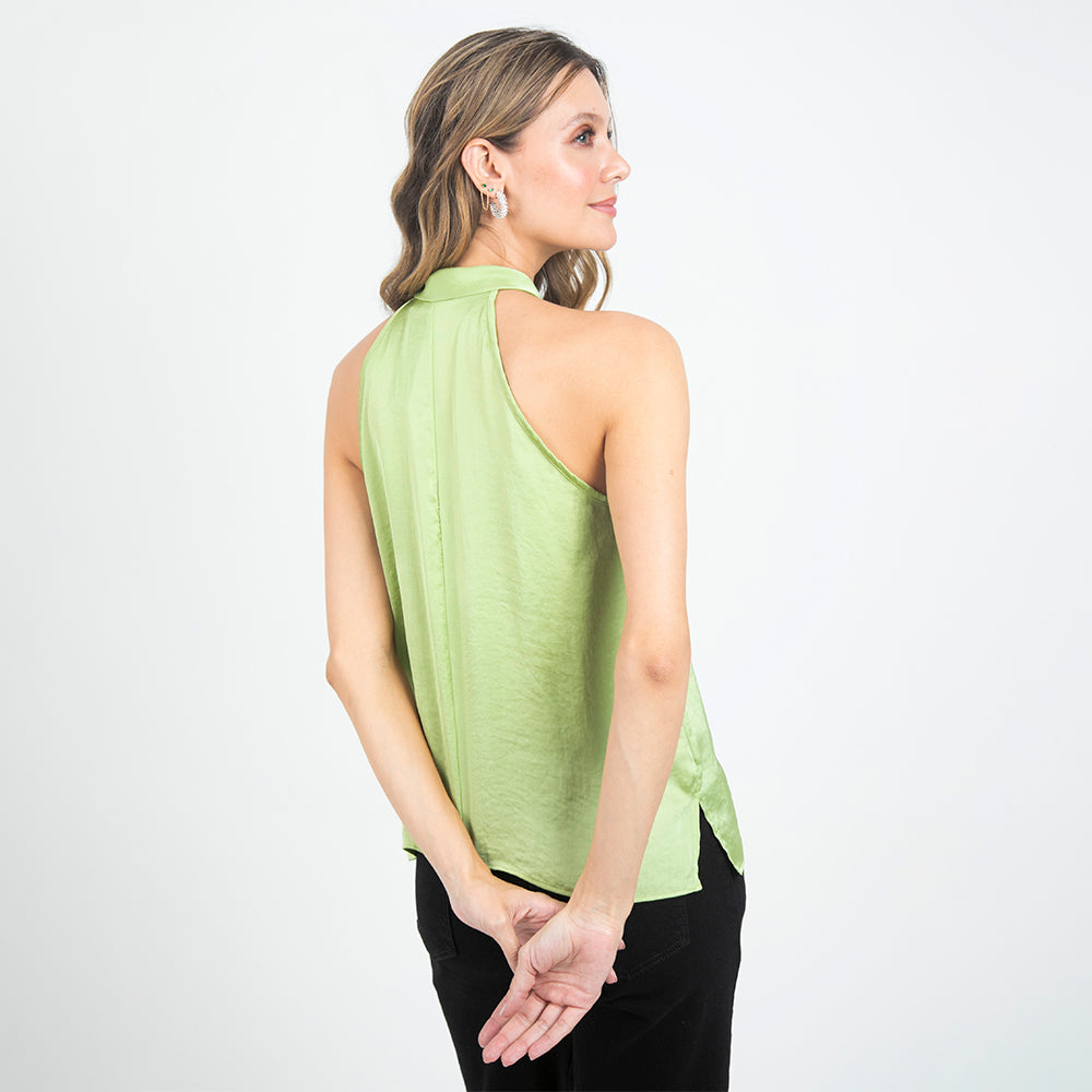 BLUSA VERDE LIMA SATINADA CUELLO HALTER