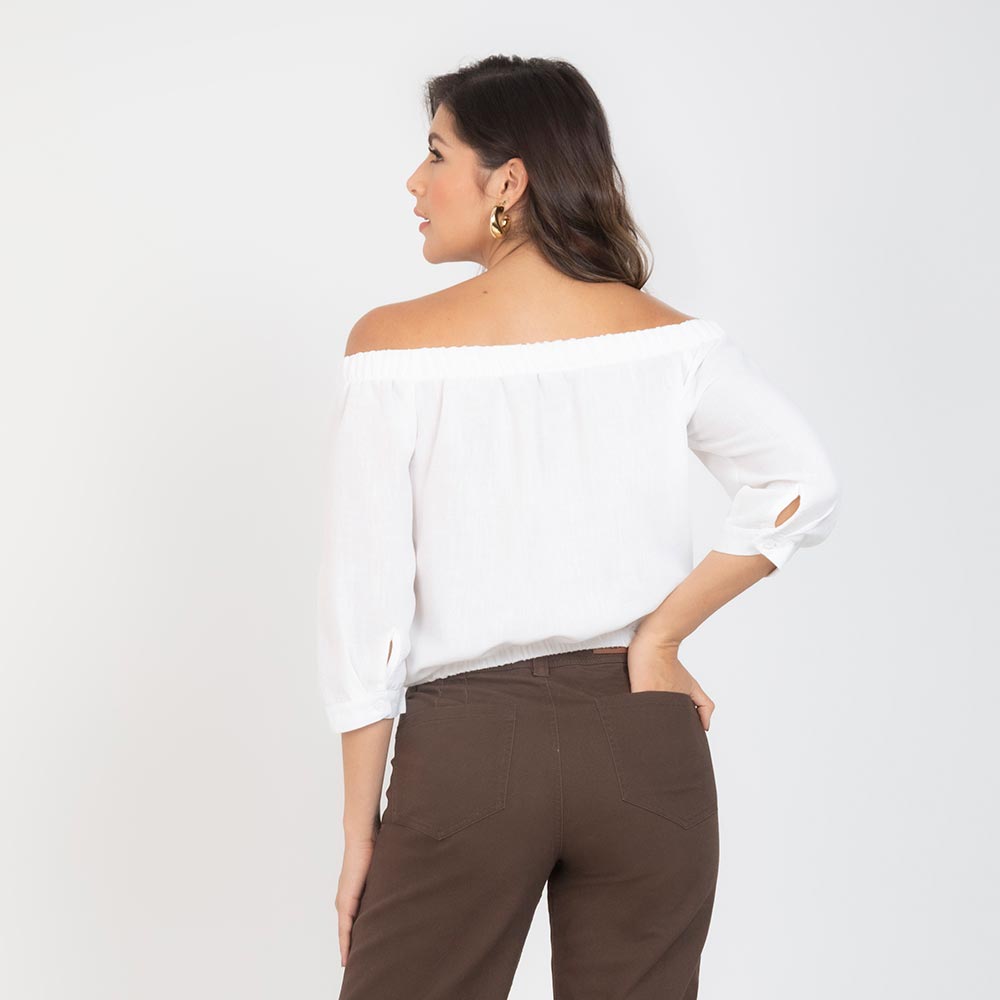 BLUSA ESCOTE BANDEJA CON TIRA PARA ANUDAR IVORY