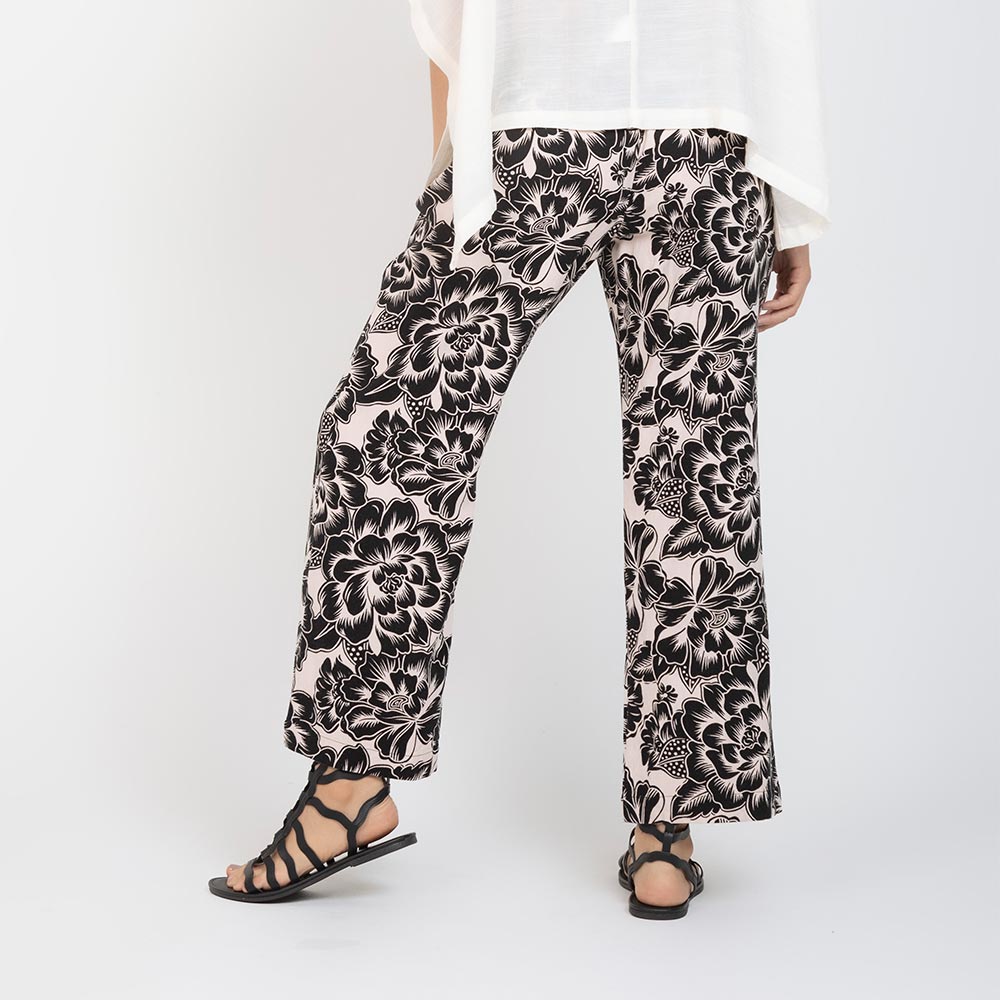 PANTALON ESTAMPADO EN LINO NEGRO