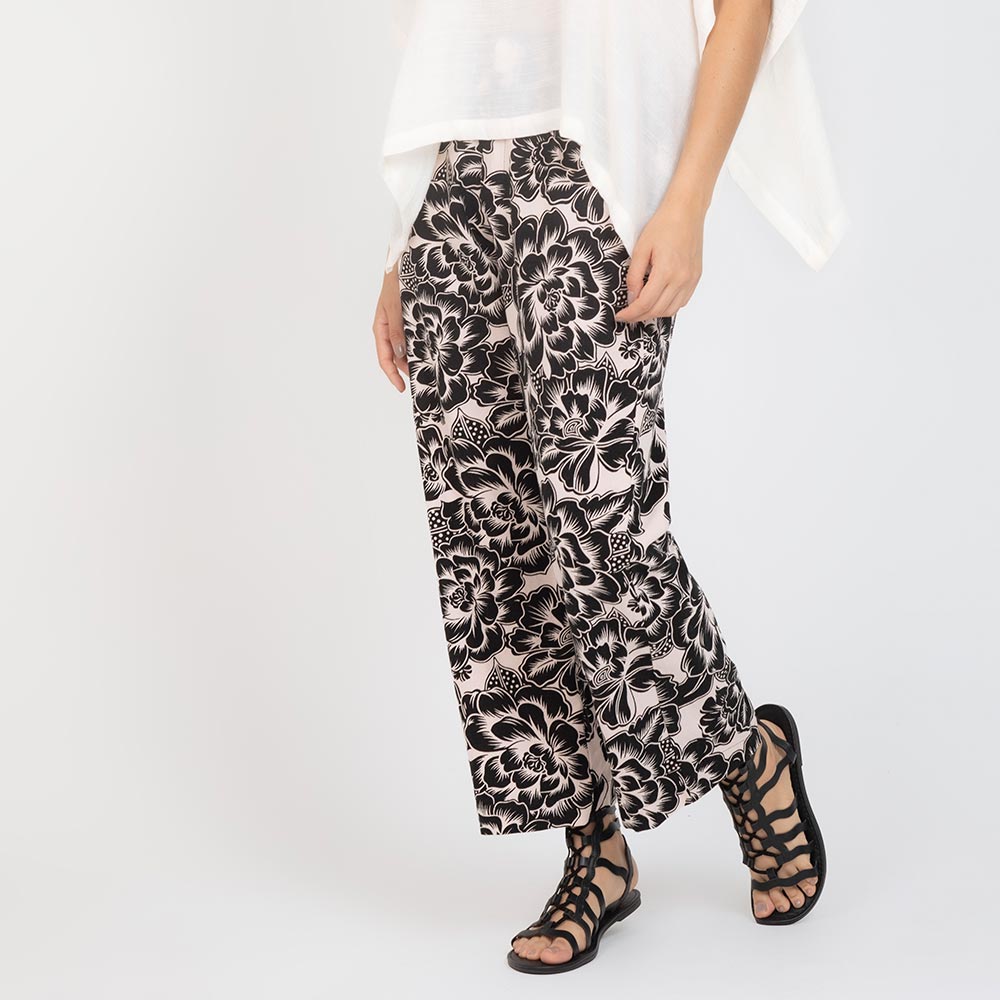 PANTALON ESTAMPADO EN LINO NEGRO