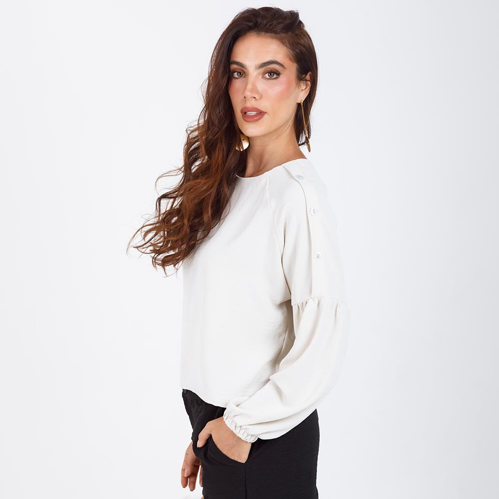 BLUSA MANGA LARGA CON BOTONES DECORATIVOS IVORY