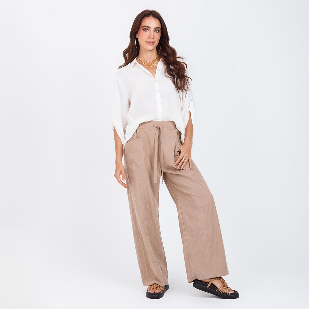 PANTALÓN CON ELASTICO EN CINTURA TAUPE