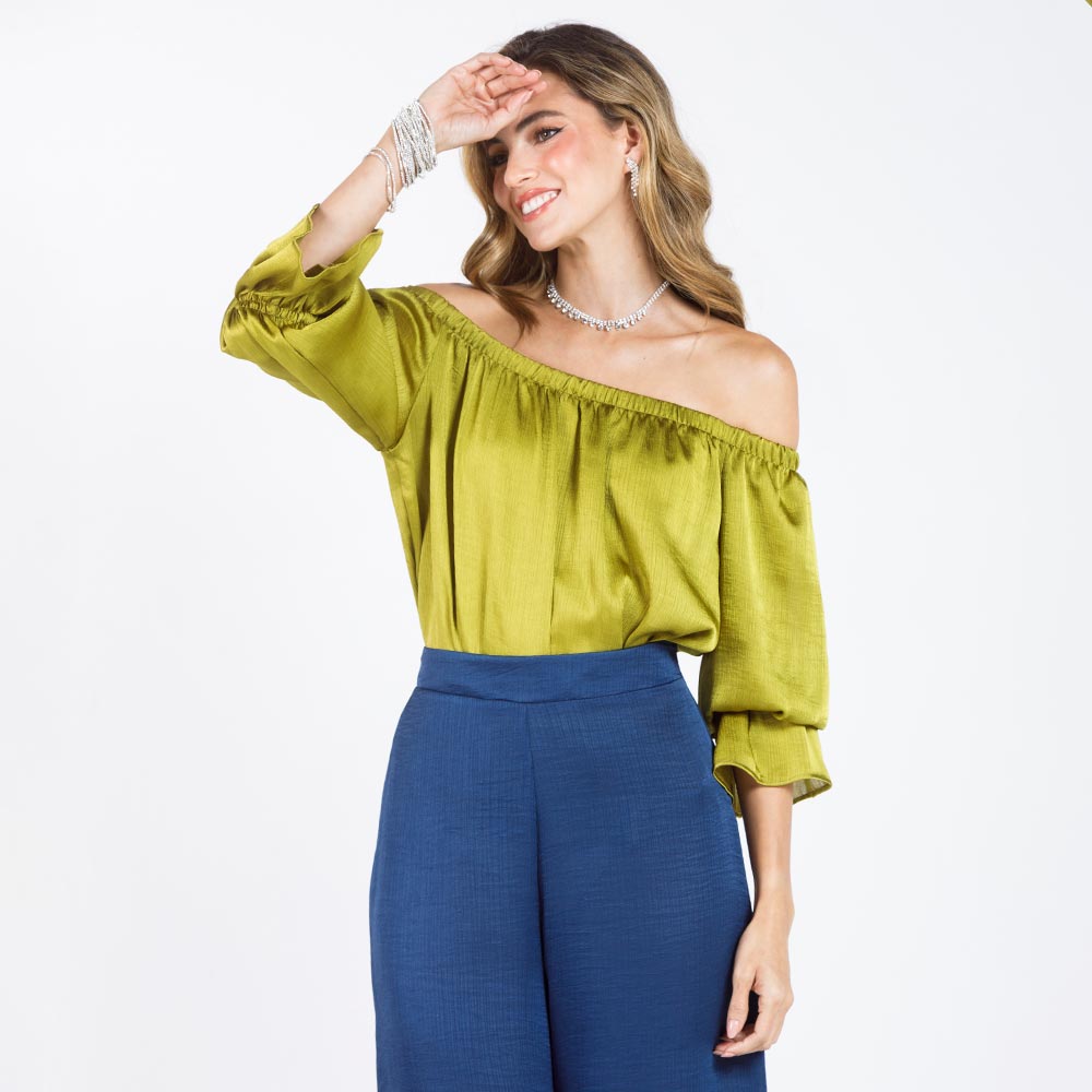 BLUSA MANGA 3/4 P ESCOTE BANDEJA CON ELÁSTICO VERDE PISTACHO