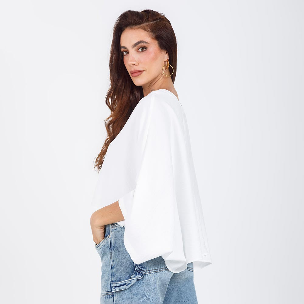 BLUSA ESCOTE V EN TELA CON EFECTO BLANCA