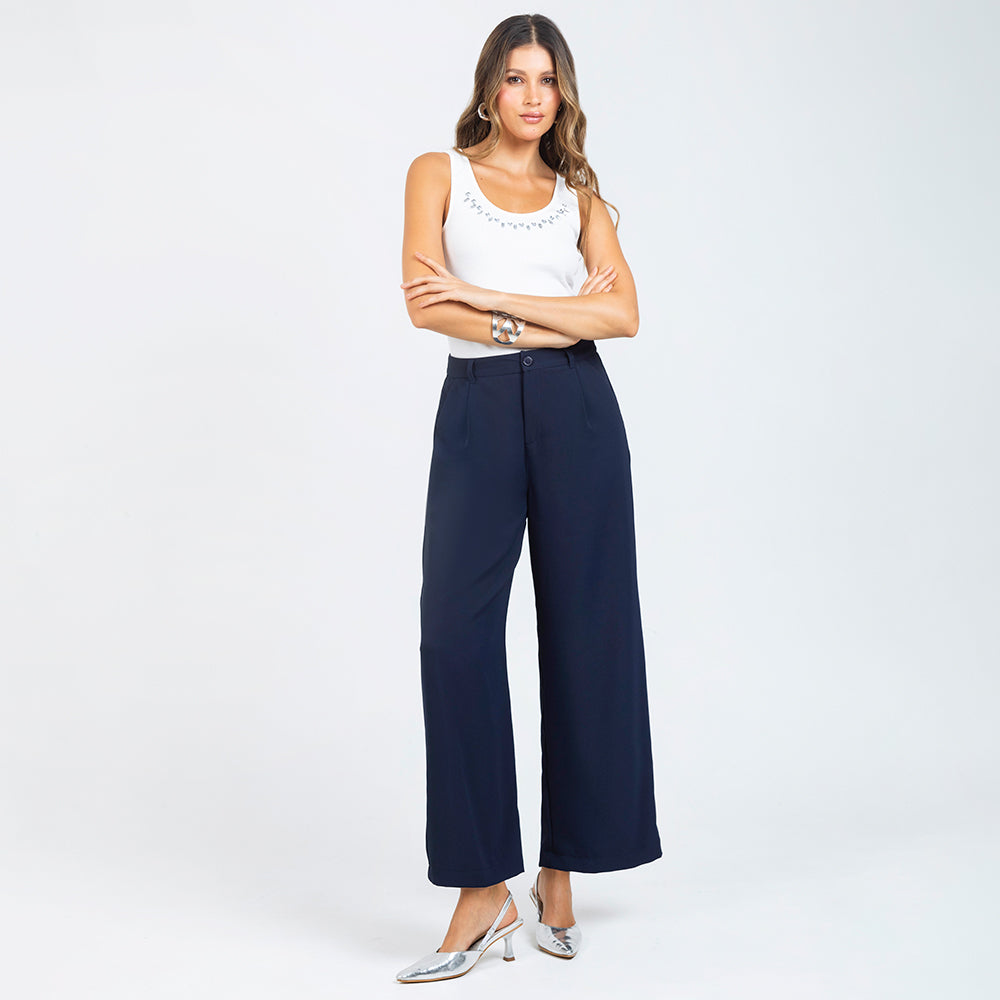 PANTALÓN  WIDE LEG PARA CON PRENSES AZUL OSCURO