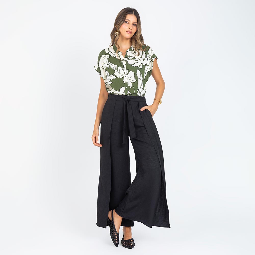 PANTALÓN NEGRO  TIPO PAREO SILUETA WIDE LEG