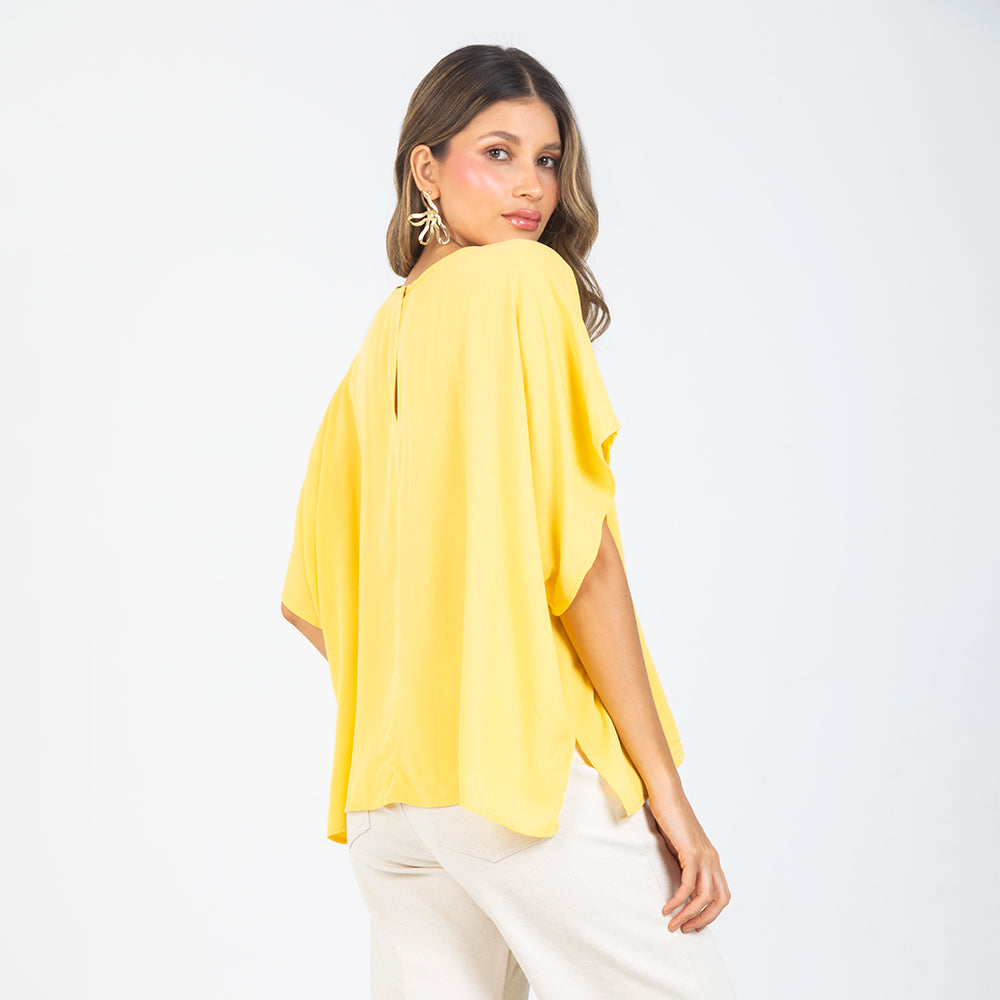 BLUSA MANGA CORTA ESCOTE CON ABERTURA AMARILLA