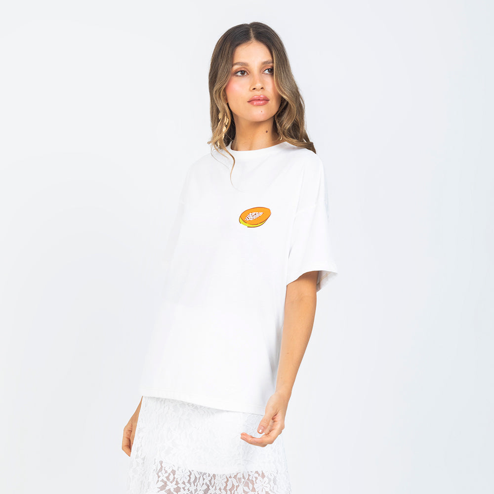 CAMISETA IVORY OVERSIZE CON ESTAMPADO EN FRENTE Y ESPALDA