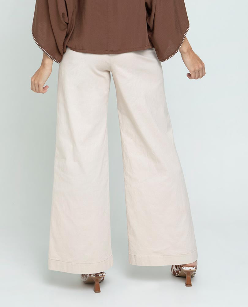WOMEN'S PALAZZO TROUSERS WITH BELT, LINEN-EFFECT FABRIC