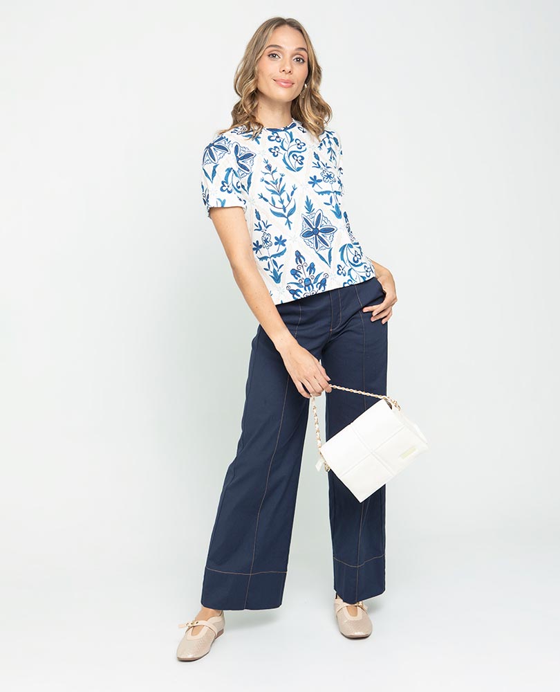 WOMEN'S SHORT-SIZE T-SHIRT WITH EXCLUSIVE TILES PRINT