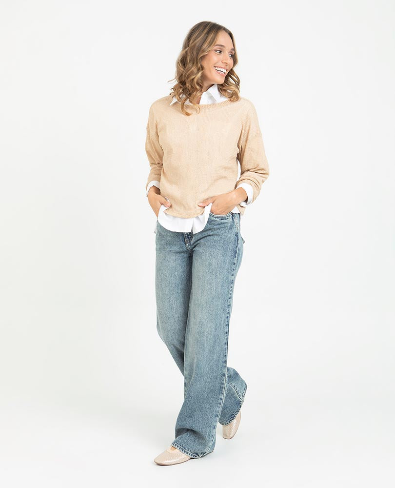 WOMEN'S KNITTED SWEATSHIRT WITH SEMI-TRAY NECKLINE