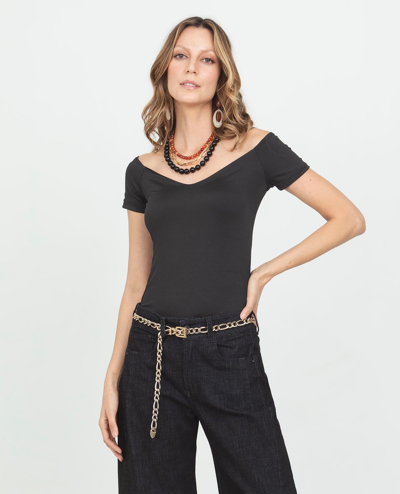 BLACK TOP FOR WOMEN, CRUISE NECK, SHORT SLEEVE