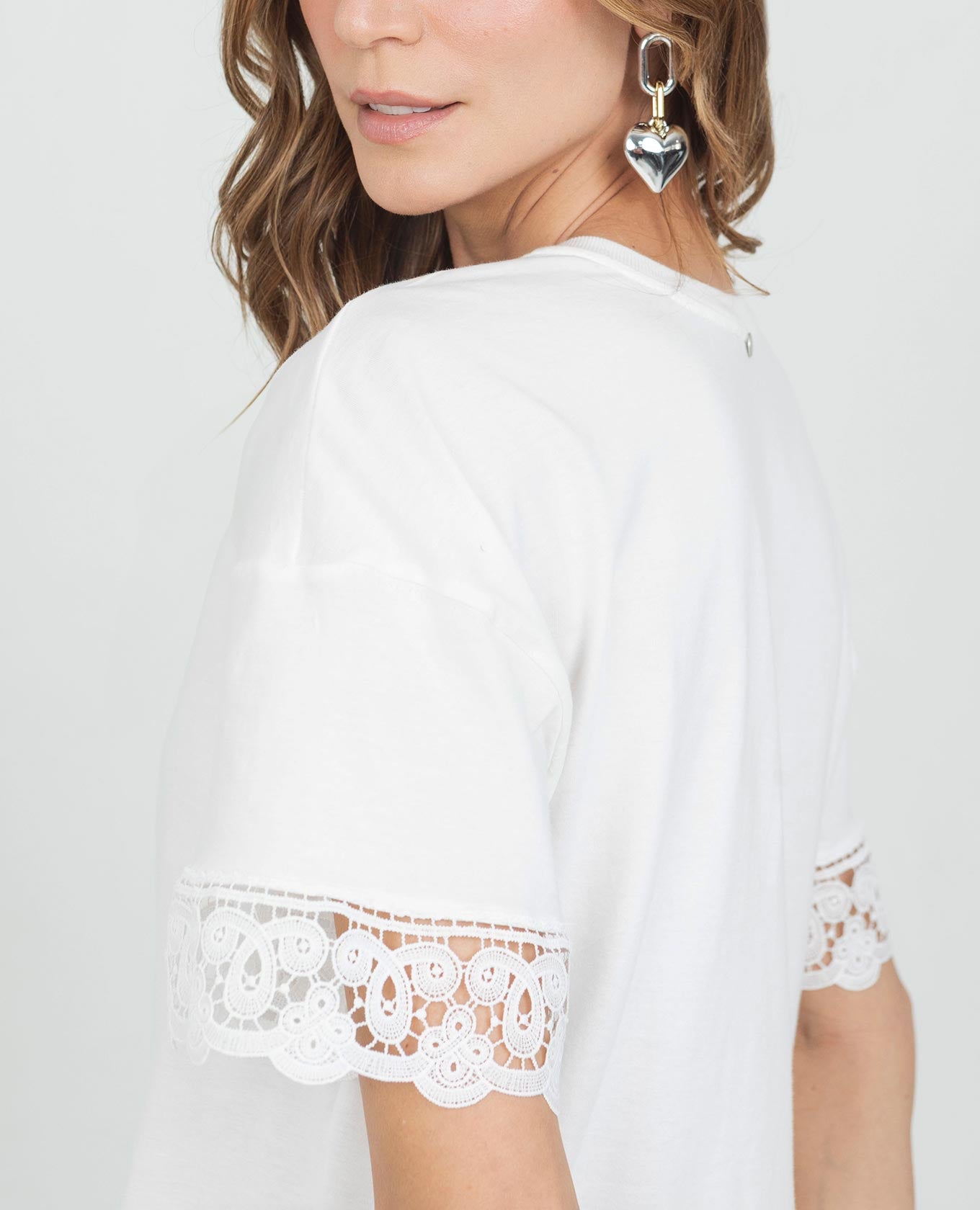 Women's Short Sleeve Cotton T-Shirt with Appliqué Sleeves