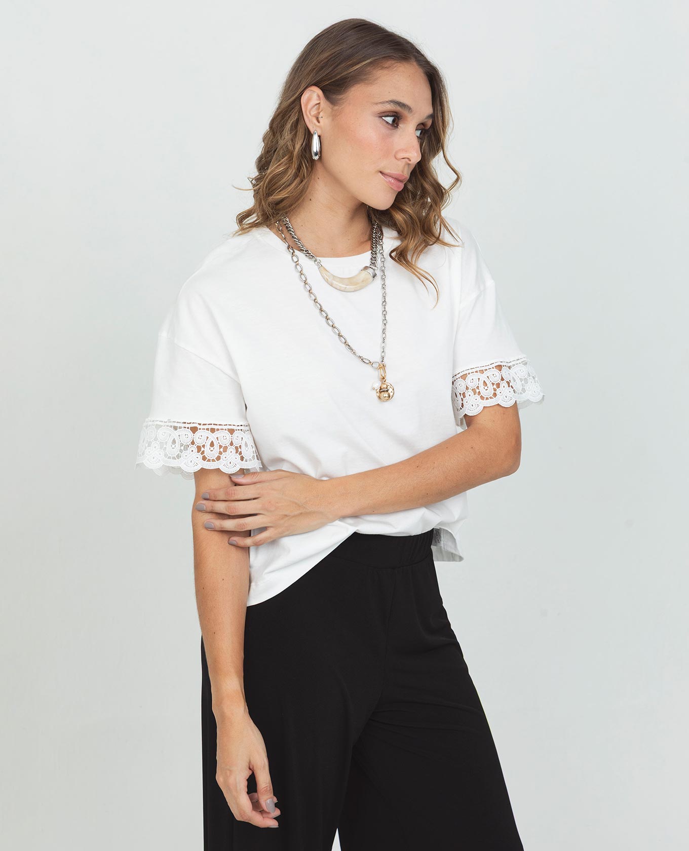 Women's Short Sleeve Cotton T-Shirt with Appliqué Sleeves
