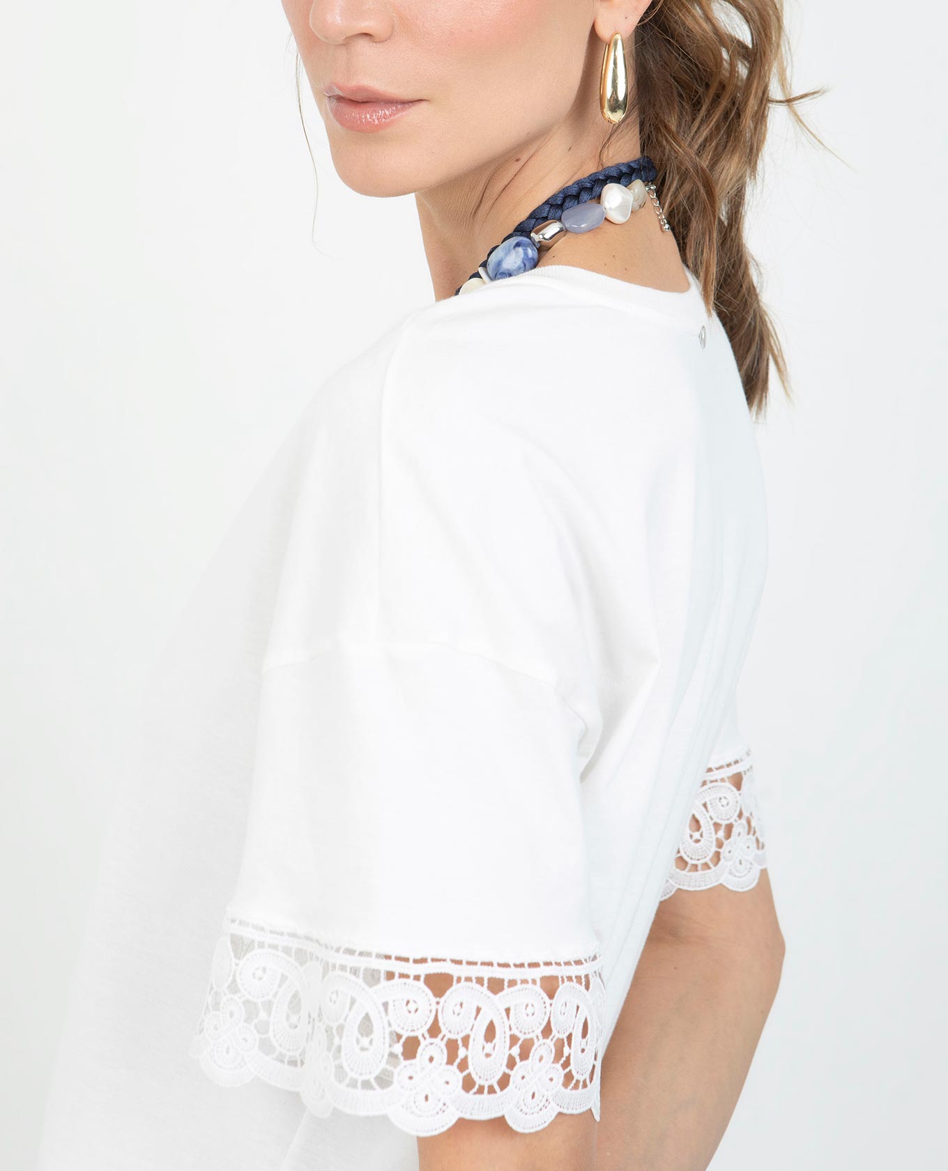 Women's Short Sleeve Cotton T-Shirt with Appliqué Sleeves