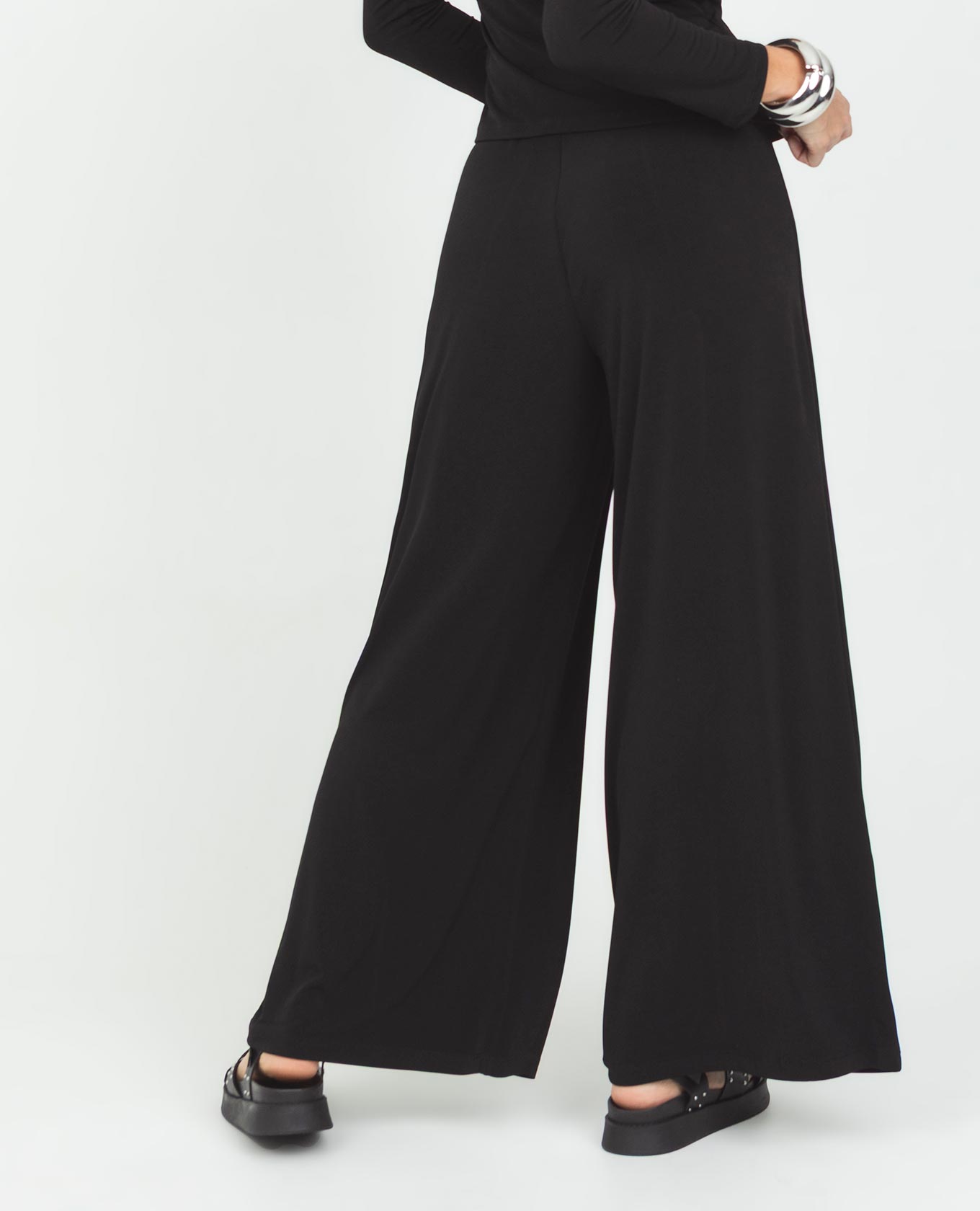 Women's Wide Leg Knit Trousers with Elastic Waistband
