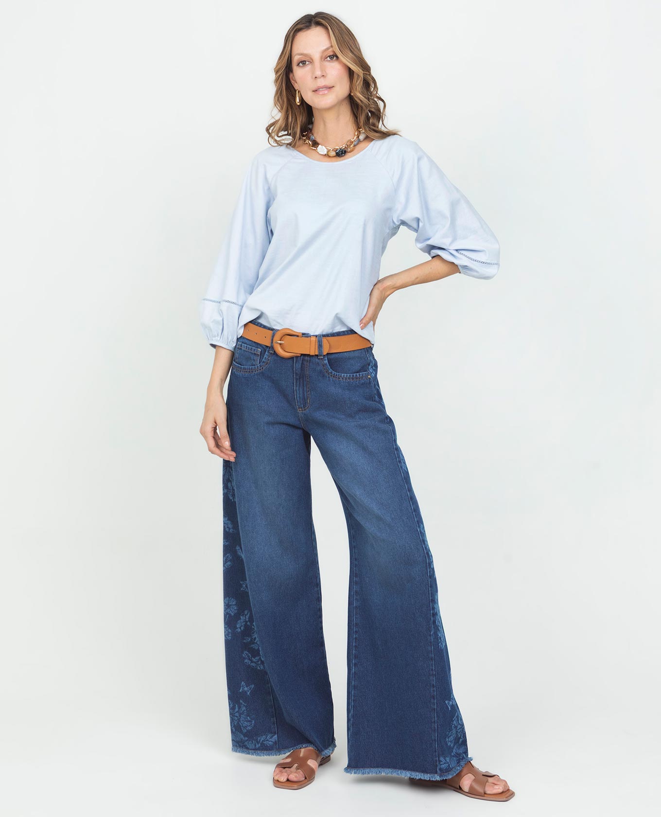 Women's 3/4 Sleeve Blouse with Raglan Sleeves, Hand-Stitched Detail, and Gathered Neckline