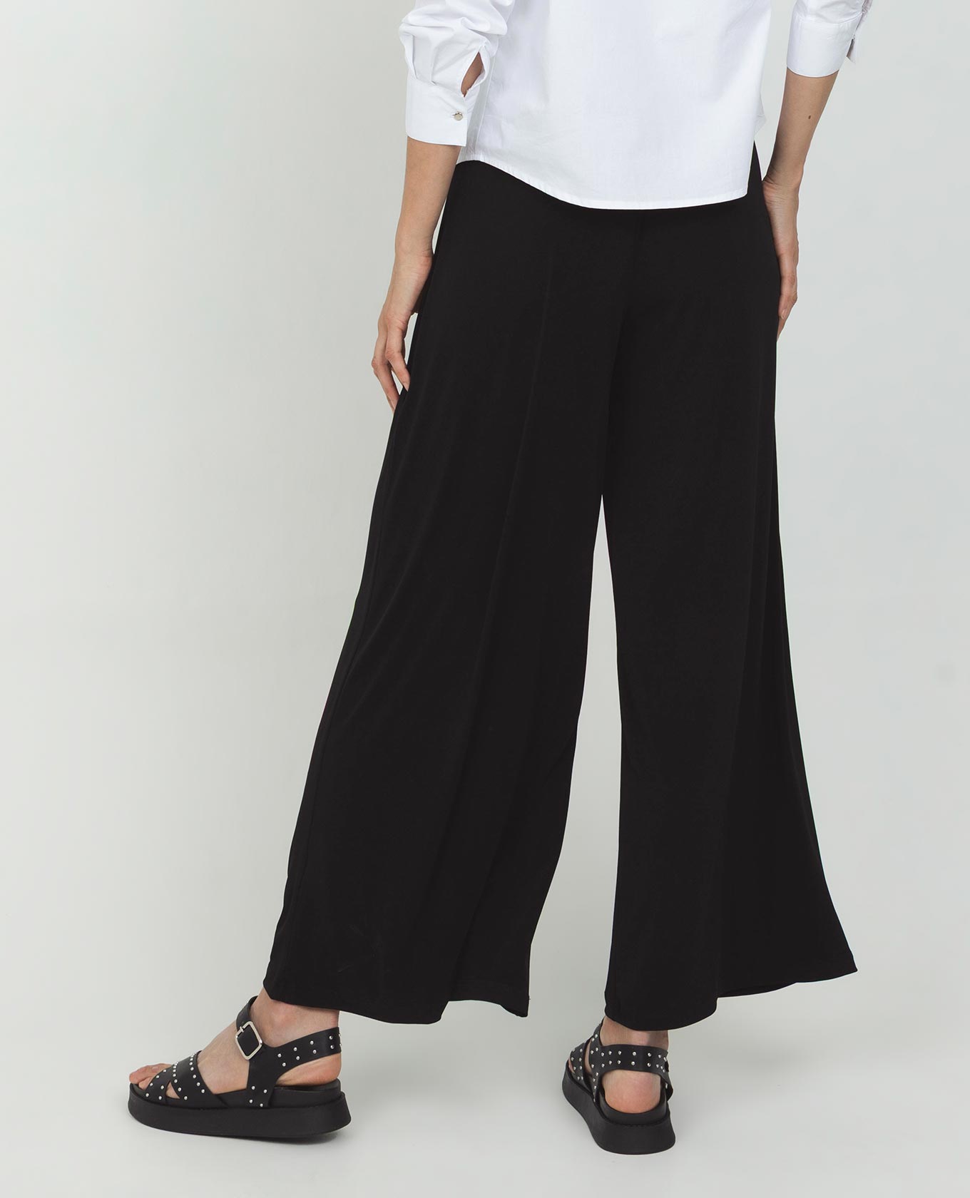 Women's Wide Leg Knit Trousers with Elastic Waistband