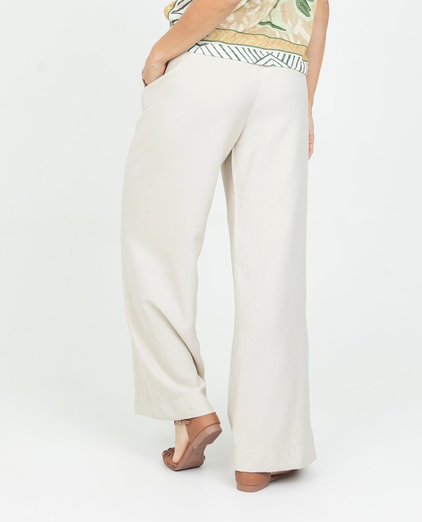 Women's Wide Leg Trousers with Elastic Waistband and Thin Belt