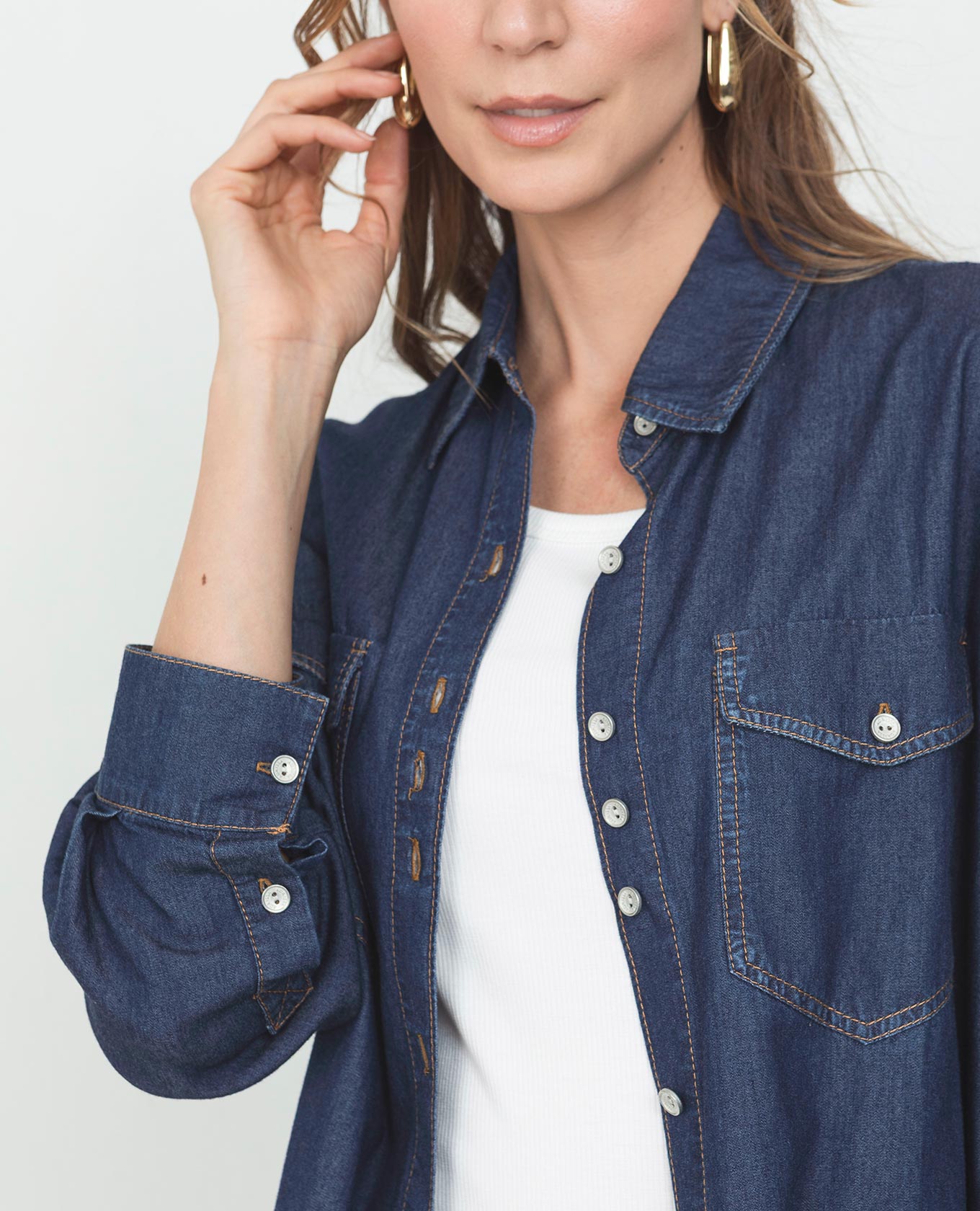 Women's Chambray Shirt, Regular Fit, Long Sleeve