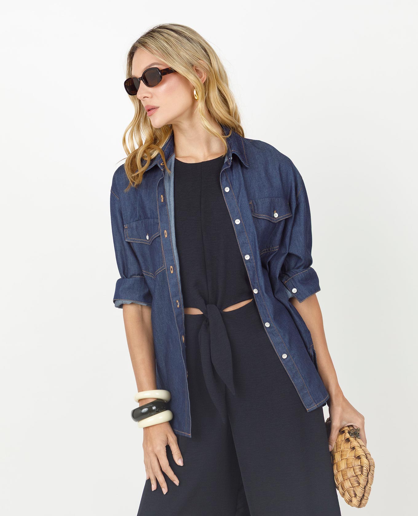 Women's Chambray Shirt, Regular Fit, Long Sleeve