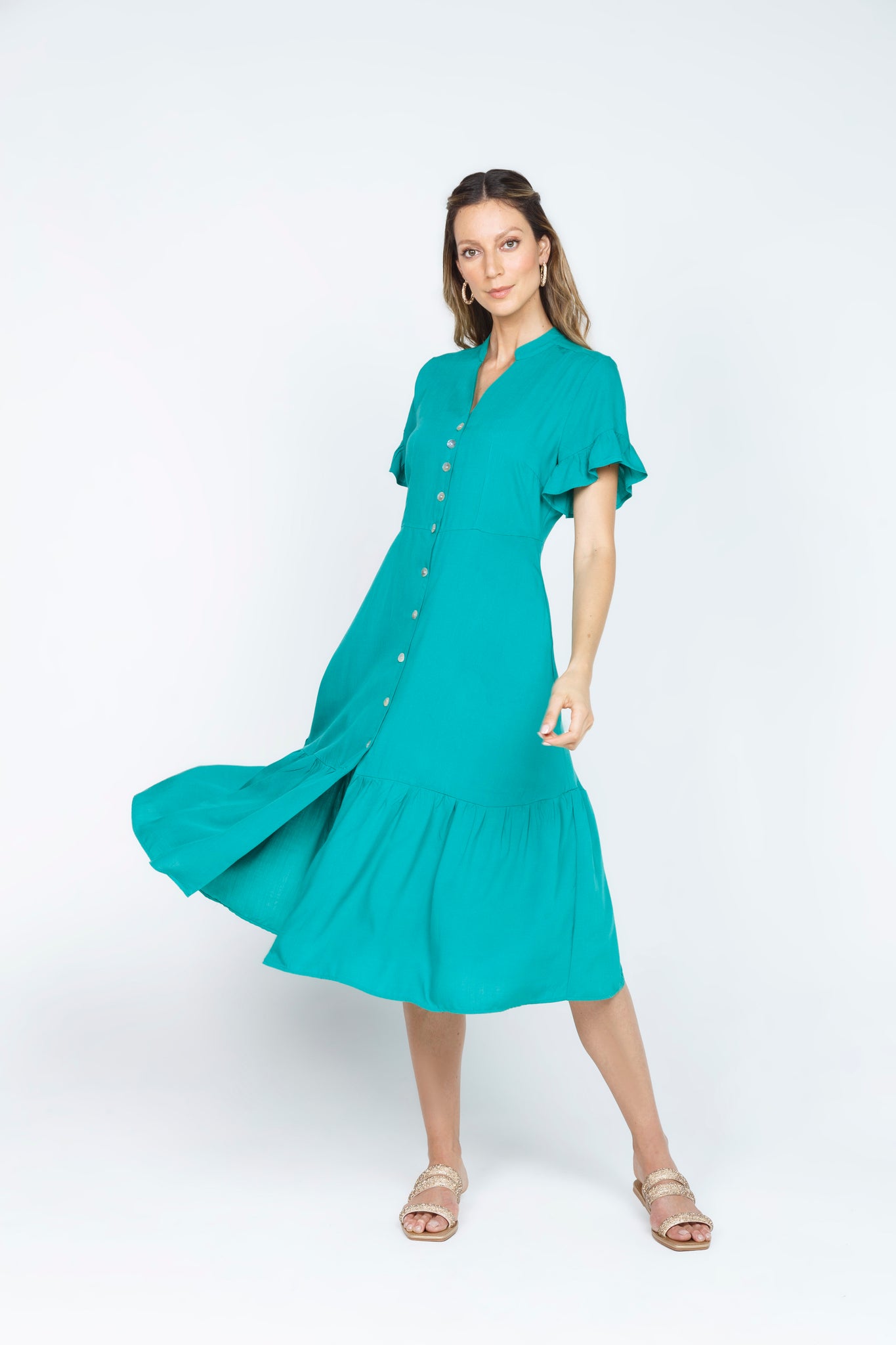 VESTIDO MIDI CAMISERO VERDE TURMALINA