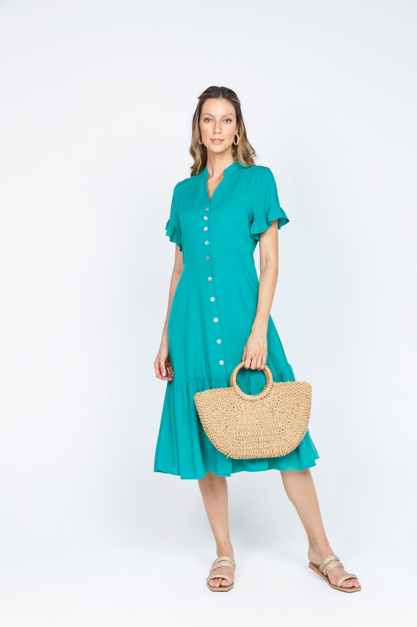 VESTIDO MIDI CAMISERO VERDE TURMALINA