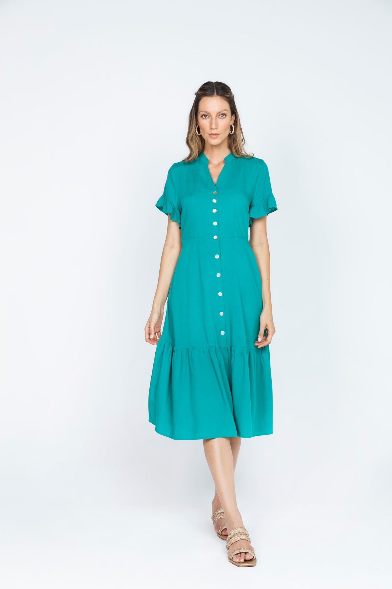 VESTIDO MIDI CAMISERO VERDE TURMALINA