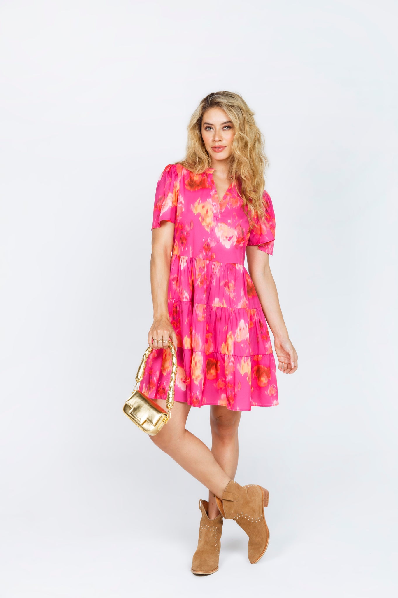 FUCHSIA NERU NECK SHORT DRESS