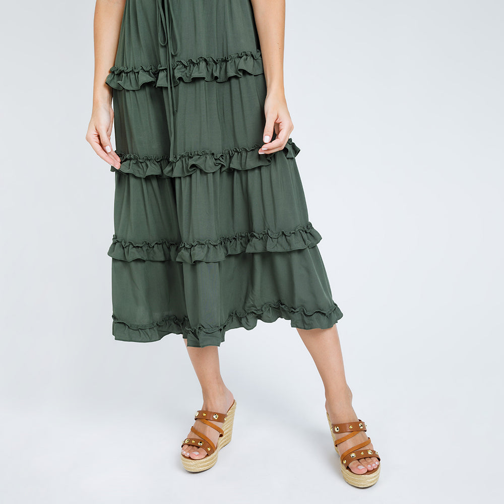 VESTIDO MIDI CON BOLEROS - VERDE MILITAR