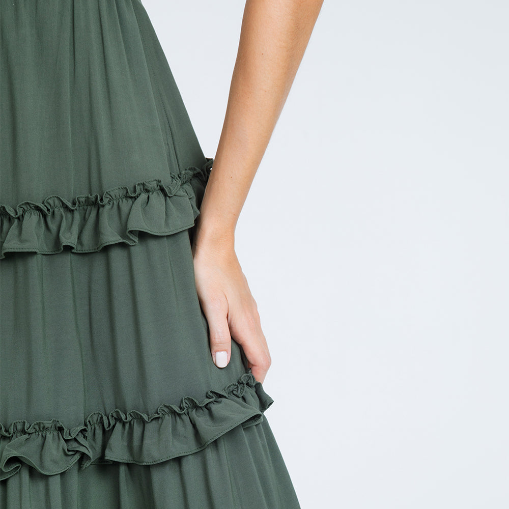 VESTIDO MIDI CON BOLEROS - VERDE MILITAR