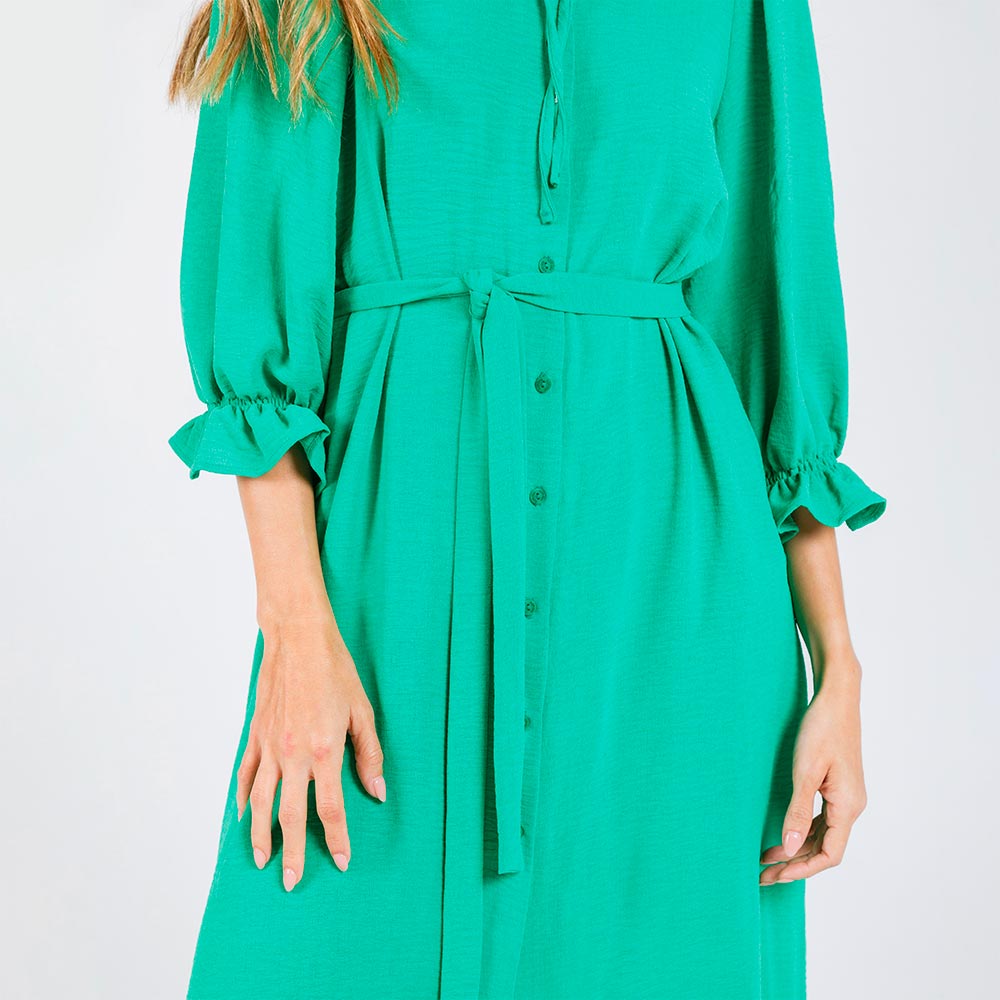 VESTIDO CAMISERO CON CHARRETERA LARGO 99CM VERDE