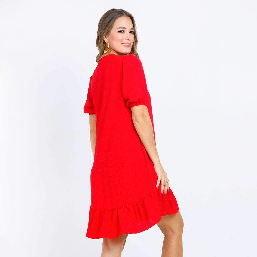 VESTIDO CORTO ROJO CON TIRAS PARA ANUDAR