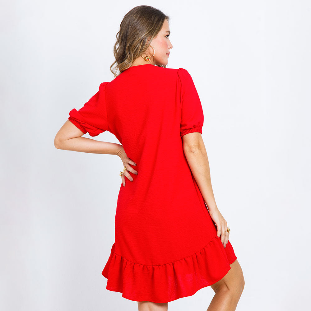 VESTIDO CORTO ROJO CON TIRAS PARA ANUDAR