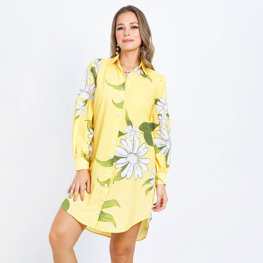 VESTIDO CORTO CAMISERO CON ESTAMPADO EXCLUSIVO