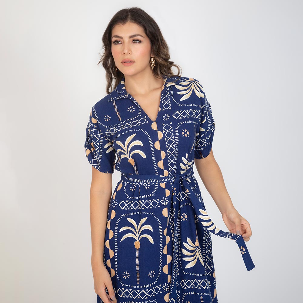 VESTIDO ESTAMPADO MIDI SILUETA TALEGO AZUL OSCURO