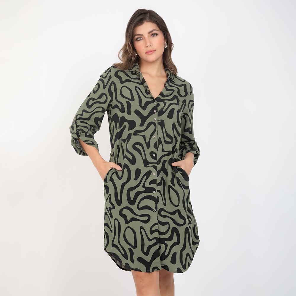 VESTIDO ESTAMPAD CAMISERO VERDE MILITAR