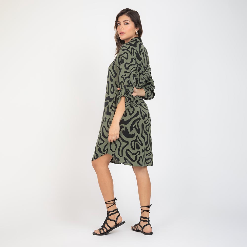 VESTIDO ESTAMPAD CAMISERO VERDE MILITAR