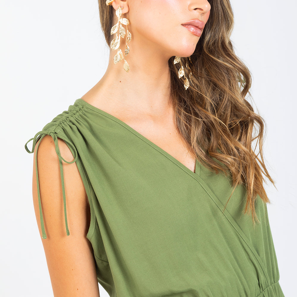 VESTIDO MIDI VERDE ESCOTE CRUZADO