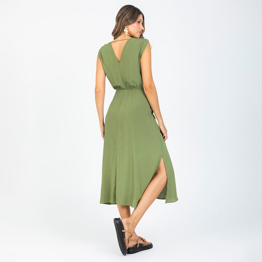 VESTIDO MIDI VERDE ESCOTE CRUZADO