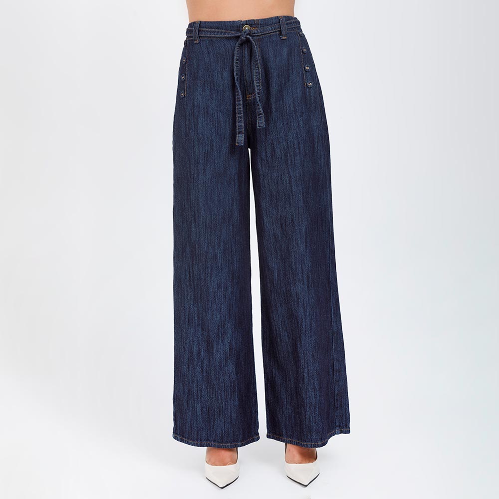 JEAN WIDE LEG CON ELÁSTICO EN CINTURA AZUL