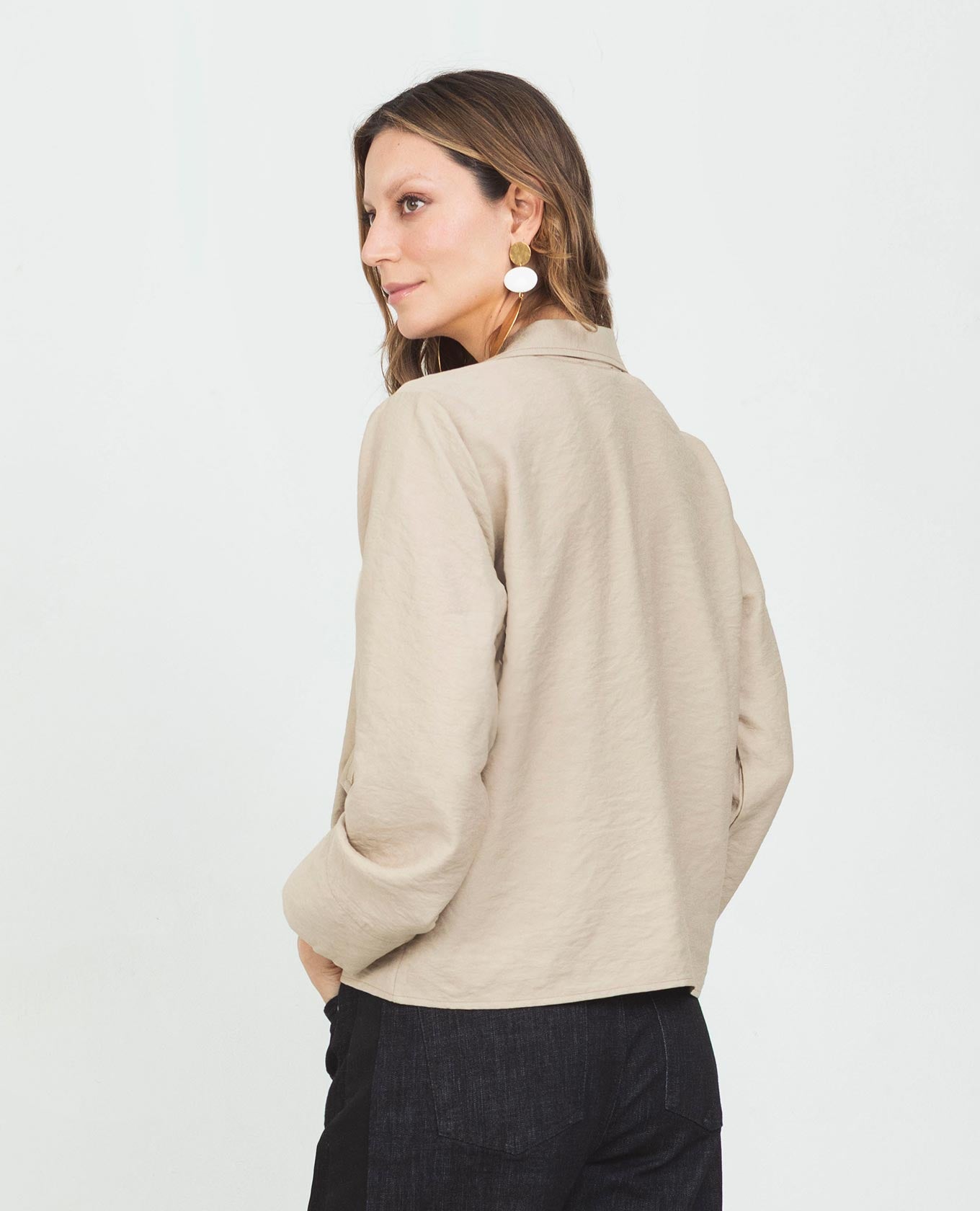 Women's Lightweight Jacket with Patch Pockets and Covered Buttons